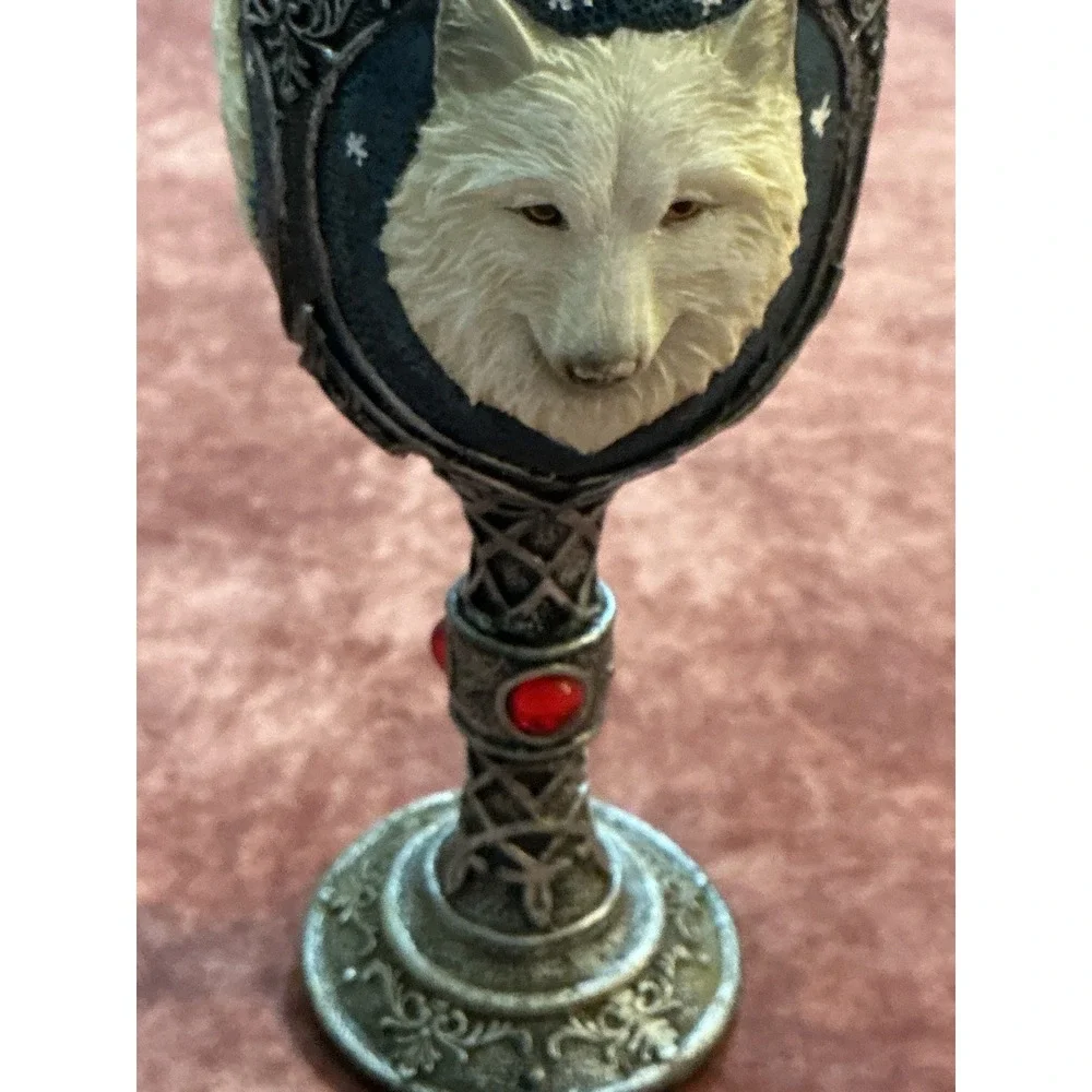 White Wolf Head Celtic Knot Chalice Stainless Steel Liner Fantasy Gothic Decor